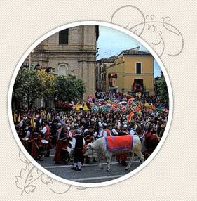 La Sagra dei Banderesi a Bucchianico è una delle manifestazioni folcloristiche più affascinanti della provincia di Chieti, ricca di storia, tradizione e simbolismo religioso. La celebrazione affonda le sue radici in un episodio leggendario legato a San Urbano, papa dal 222 al 230. Si racconta che il santo apparve in sogno ai cittadini di Troia, in Puglia, esortandoli a recuperare le sue reliquie a Roma per custodirle nella loro chiesa. Durante il viaggio di ritorno, però, giunti nei pressi di Bucchianico, un violento temporale impedì loro di proseguire, interpretando l’evento come segno della volontà del santo di rimanere nel paese. Le reliquie vennero così affidate ai frati benedettini della chiesa di Santa Maria Maggiore. Elemento centrale della festa è la figura del Sergentiere, massima autorità della manifestazione. Questo titolo, di carattere ereditario, appartiene alla famiglia Tatasciore, conosciuta come "Papè". Il Sergentiere ha un ruolo fondamentale nella gestione e nell’organizzazione della festa ed è considerato il discendente diretto del comandante medievale che, secondo la leggenda, ricevette in sogno da San Urbano la strategia per difendere Bucchianico da un’invasione nemica. Grazie alla sua guida, gli uomini del paese misero in scena un'astuta tattica di inganno militare che riuscì a scongiurare l'attacco. A ricordo di quell’evento storico, ogni anno si ripete la suggestiva "Ciammaichella", un momento di grande coinvolgimento popolare. Durante questa rievocazione, migliaia di persone sfilano in corteo per la piazza principale del paese, muovendosi in un sinuoso percorso a zig-zag, rievocando la strategia adottata dai soldati di Bucchianico. Il corteo è arricchito da spettacolari cesti decorati con fiori di carta, il cui colore e dettaglio testimoniano la dedizione e l’abilità artistica della comunità locale. Un ruolo fondamentale nella celebrazione è rivestito dai Banderesi, uomini che, nei giorni della festa, indossano abiti tradizionali con fasce rosse e azzurre, completati da pennacchi colorati. Questi partecipano attivamente all’organizzazione della manifestazione e hanno l'onore di portare in processione le reliquie di San Urbano. Il momento culminante della festa è la solenne sfilata del 25 maggio, durante la quale i Banderesi danzano con i vessilli comunali, rendendo omaggio al santo protettore di Bucchianico. Accanto ai Banderesi, le "Pacchianelle" rappresentano il volto femminile della celebrazione. Queste donne, vestite con abiti tradizionali spesso tramandati di generazione in generazione, portano sul capo canestri decorati con fiori di carta. Le Pacchianelle sono considerate vere e proprie artigiane della carta, capaci di realizzare composizioni floreali incredibilmente realistiche e ricche di colori. Ogni anno, la loro creatività e abilità sorprendono i visitatori, contribuendo a mantenere viva una tradizione secolare che continua a rappresentare con orgoglio l’identità culturale di Bucchianico e della provincia di Chieti.
