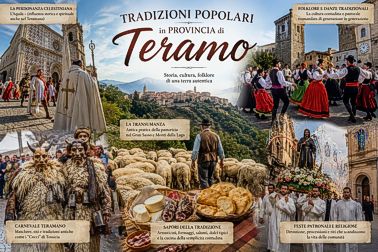 Le tradizioni popolari e il folklore in provincia di Teramo. La provincia di Teramo, nel cuore dell'Abruzzo, conserva un patrimonio molto ricco di tradizioni popolari, feste religiose, riti, musica, artigianato e gastronomia. Queste usanze sono il risultato della storia delle comunità locali e del rapporto profondo tra le persone, il territorio e la natura. Feste e tradizioni religiose: Molte feste popolari teramane sono legate alla religione cattolica e rappresentano momenti importanti di partecipazione collettiva. Tra le più conosciute ci sono le celebrazioni dedicate alla Madonna dello Splendore a Giulianova, che attirano ogni anno numerosi fedeli, e le feste patronali che si svolgono nei diversi comuni della provincia. Un esempio particolarmente suggestivo è rappresentato dai Faugni di Atri, una tradizione che si svolge l'8 dicembre. All'alba vengono accesi grandi fasci di canne, i “faugni”, che vengono portati in processione per le vie della città. Il fuoco, elemento centrale del rito, simboleggia la purificazione e la protezione. Il folklore e i riti antichi: Il folklore abruzzese conserva tracce di tradizioni molto antiche, spesso legate al ciclo delle stagioni e al mondo agricolo. I riti del fuoco, le processioni, le rappresentazioni popolari e le feste di paese avevano, e in parte conservano ancora oggi, la funzione di rafforzare il senso di appartenenza alla comunità. In diverse località dell'Abruzzo sono sopravvissute anche figure tradizionali e maschere popolari, come il Mammoccio, il Mazzamurello e altre creature fantastiche appartenenti alla cultura orale. Queste figure erano spesso protagoniste di racconti tramandati dai nonni ai nipoti. La musica e le danze: La musica popolare abruzzese è caratterizzata dall'uso di strumenti tradizionali come la zampogna, la ciaramella, l'organetto e la fisarmonica. In passato questi strumenti accompagnavano feste, balli e momenti della vita contadina. Una delle espressioni più conosciute della tradizione musicale abruzzese è la saltarella, una danza vivace eseguita in occasione di feste e incontri comunitari. La musica popolare rappresentava un modo per stare insieme e celebrare eventi importanti della vita sociale. La gastronomia tradizionale: Anche la cucina è una parte fondamentale del folklore teramano. I piatti tradizionali sono legati alla cultura contadina e all'utilizzo di prodotti locali. Tra le specialità più note troviamo le scrippelle 'mbusse, sottili crespelle servite con brodo e formaggio, le virtù teramane, un piatto ricco preparato tradizionalmente nel mese di maggio, e i maccheroni alla chitarra, pasta fresca tagliata con il caratteristico strumento chiamato “chitarra”. Sono importanti anche i prodotti della tradizione pastorale e agricola, come formaggi, salumi, olio, vino e dolci tipici. L'artigianato e le tradizioni locali: Il patrimonio popolare comprende anche l'artigianato. La lavorazione della ceramica, del legno, dei tessuti e di altri materiali ha rappresentato per secoli una parte importante dell'economia e della cultura locale. In particolare, il territorio abruzzese è conosciuto per la tradizione ceramica di Castelli, uno dei centri più importanti dell'arte ceramica italiana. Conclusione: Le tradizioni popolari e il folklore della provincia di Teramo e dell'Abruzzo costituiscono una parte preziosa dell'identità culturale del territorio. Feste religiose, riti del fuoco, musica, danze, gastronomia e artigianato raccontano la storia delle comunità e il loro legame con la terra. Conservare e valorizzare queste tradizioni significa mantenere viva la memoria del passato e trasmetterla alle nuove generazioni.