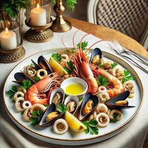 La preparazione dell'antipasto di pesce alla giuliese con scampi, calamaretti, vongole e cozze è un omaggio alla cucina tradizionale della provincia di Teramo, dove la freschezza del mare incontra i prodotti tipici abruzzesi. Gli ingredienti principali, scelti con cura, riflettono l'abbondanza dell'Adriatico e la maestria culinaria locale. Gli scampi e i calamaretti, pescati lungo le coste teramane, vengono accompagnati da vongole e cozze, frutti di mare che donano al piatto il loro sapore inconfondibile. A completare, l’olio extravergine d’oliva e il limone, emblemi della terra d’Abruzzo, esaltano i sapori con la loro autenticità. Il primo passo è la pulizia meticolosa del pesce. Gli scampi vengono sgusciati e privati del budellino nero, mentre i calamaretti vengono spellati e tagliati in pezzi regolari per una cottura uniforme. Le vongole e le cozze, invece, vengono accuratamente spazzolate e lasciate spurgare per eliminare ogni residuo di sabbia, garantendo una base pulita e perfetta per il piatto. Questo lavoro preliminare è essenziale per preservare la purezza dei sapori e assicurare la qualità finale. La cottura si svolge in fasi successive per rispettare i tempi specifici di ogni ingrediente. Gli scampi e i calamaretti vengono sbollentati in acqua leggermente salata per pochi minuti, mantenendo una consistenza morbida e succosa. Le vongole e le cozze, invece, vengono fatte aprire in una padella calda con un filo di olio extravergine d’oliva e uno spicchio d’aglio, liberando i loro preziosi succhi marini che vengono poi filtrati e aggiunti al condimento per intensificare il sapore. Il piatto viene completato con un’emulsione semplice ma raffinata, realizzata mescolando olio extravergine d’oliva abruzzese, succo di limone fresco e prezzemolo tritato finemente. Questa miscela viene versata sui frutti di mare ancora tiepidi, amalgamandoli in un insieme armonioso di sapori. L’antipasto, servito immediatamente, rappresenta la quintessenza della cucina teramana: una celebrazione dei prodotti locali e della tradizione, perfetta per evocare il profumo e il gusto del mare d’Abruzzo.